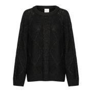 Sort Glitter Strikket Pullover Genser