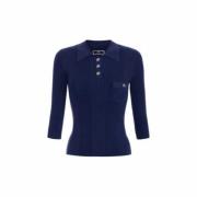 Navy Polo Skjorte 3/4 Erme Metallknapper