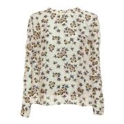 Blomstrete bluse med rysjedetaljer