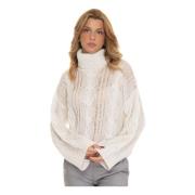 Turtleneck Kabelstrikket Pullover med Lurex