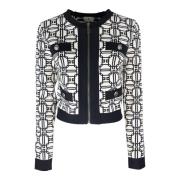 Logo Jacquard Cropped Cardigan Svart