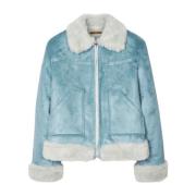 Kort faux shearling jakke med glidelås