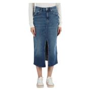 Denim midi skjørt med front splitt