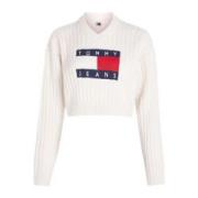 Cropped Sweater med V-hals