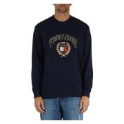 Bomull crewneck sweatshirt med logo broderi