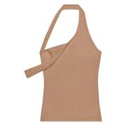 Beige Ribbet 90-talls Topp