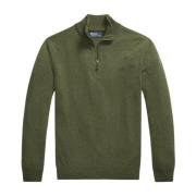 Klassisk Oliven Wool Quarter-Zip Jumper