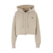 Beige Cropped Hoodie med Logo Print