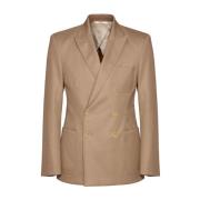 Mørk Beige Blazer med Gullknapper