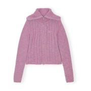 Høy hals Rose Violet Glidelås Cardigan