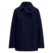 Marineblå Lauren By Ralph Lauren Navy Wool Blend Twill Peacoat Yttertø...