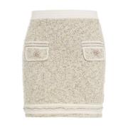 Beige Glitter Mini Skjørt Frynse Detalj