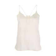 Elegant Silke Blonder Trim V-Hals Camisole