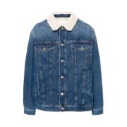 Denimjakke med Faux-Shearling Krage