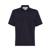 Navy Blue Bomull Polo Sweater