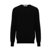 Svart Ull Crew Neck Genser