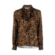 Leopardmønstret Bluse med Sløyfe