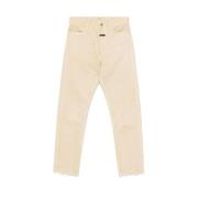 Beige Denim Klassiske Fem-Lommers Jeans