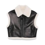 Svart skinn shearling vest