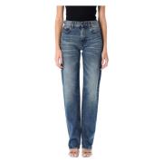 Mid Blue Denim Straight Leg Jeans