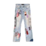 Slitte denim jeans med patchwork-detaljer