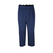 Ink Blue Plisserte Cropped Bukser