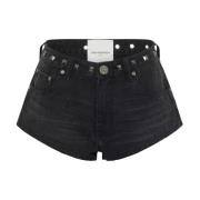 Svarte Denim Shorts Høy Midje Studs