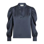 Midnight Blue Sateen Bluse Rosslyn Stil