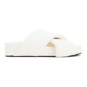 Hvite Skinn Polstrede Slides Sandaler