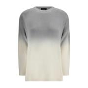 Ribbet Crew Neck Skygge Mønster Genser