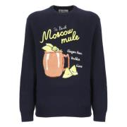 Blå Crew Neck Genser med Moscow Glass Broderi