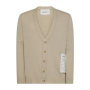 Beige Bomull V-Hals Cardigan Sweater