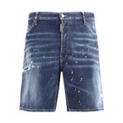 Vintage Marine Denim Shorts med Lær Detaljer