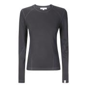 Brodert Crew-neck Bomull Langermet T-skjorte