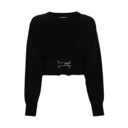 Svart Strikket Crew Neck Genser