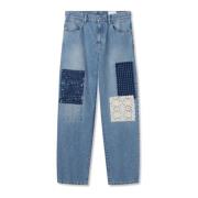 Blå Patchwork Avslappede Jeans