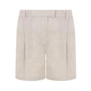 Beige Lin Shorts med Elastisk Midje