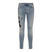 Blå Skinny Semsket Applique Logo Jeans