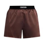 Brun Silkeblanding Elastisk Midje Shorts