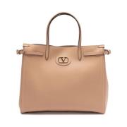 Beige Skinn Tote Bag VLogo Detalj