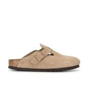 Beige Semsket Mule med Justerbar Stropp