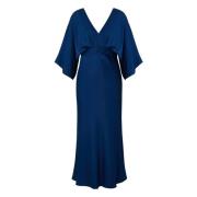 Blå Malina Juno V-Neck Satin Midi Dress Kjoler