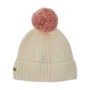 Hvit Beanie med Pompom og Logo