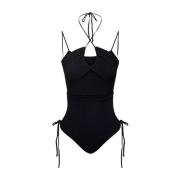 Sort Ribbestrikket Halterneck Bodysuit