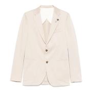 Beige Bomull Blazer med Knappelukking