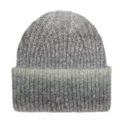 Grå Ribbestrikket Beanie Lue