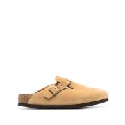 Beige Semskede Sandaler med Logospenne