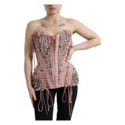 Rosa Silke Nylon Bustier Korsett Topp