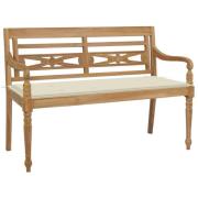 vidaXL Batavia benk med kremhvite pute 120 cm heltre teak