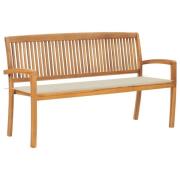 vidaXL Stablebenk med pute 159 cm heltre teak